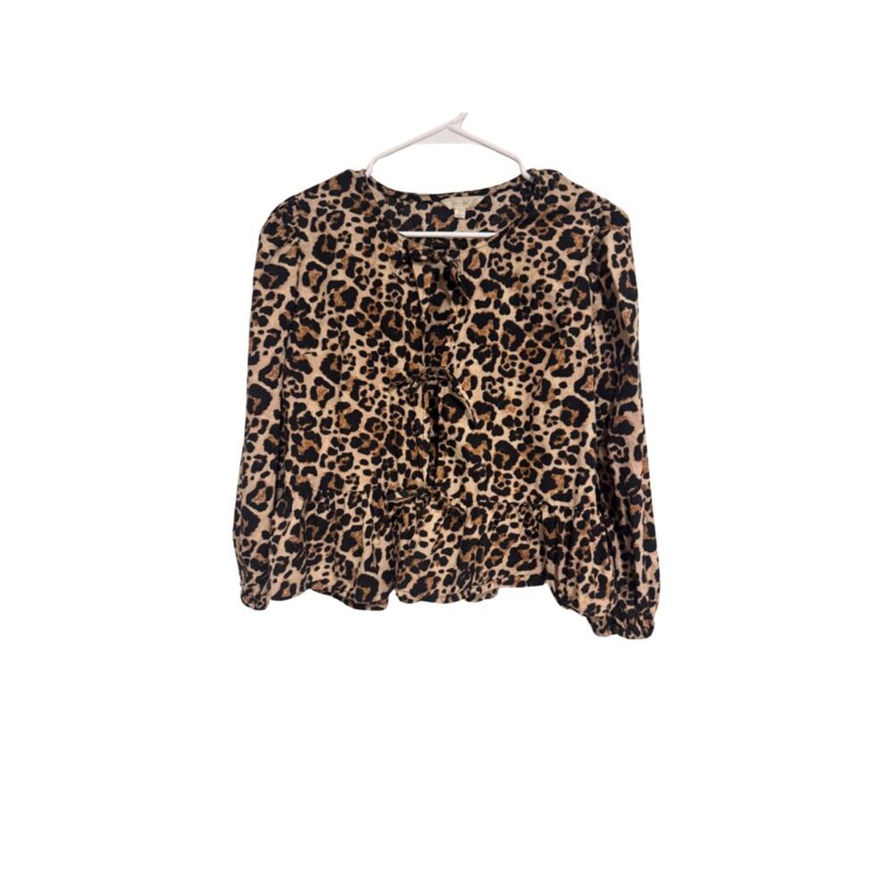Sim & Sam Leopard Print Tie-Front Ruffle Hem Blouse - Brown